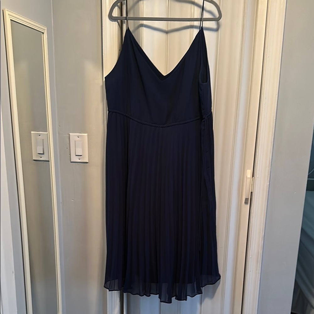 Elegant Navy Blue Pleated Dress - wedding, cocktail, formal, plus size